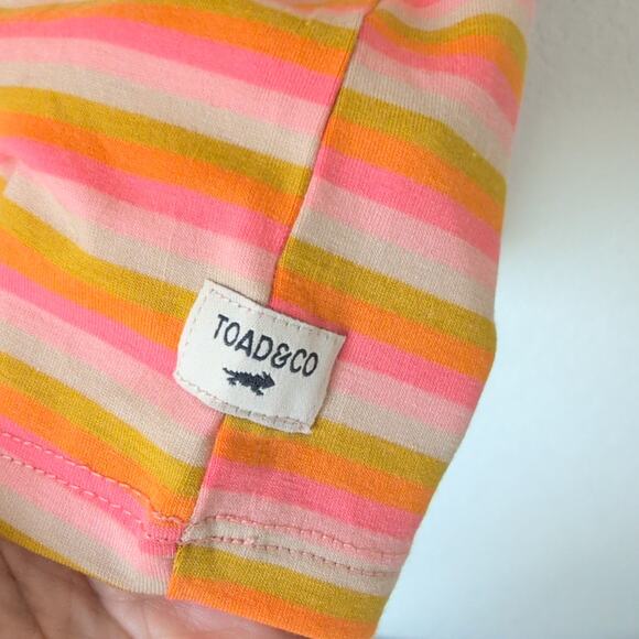 Toad & Co Womens Top L - Orange Pink Striped Colorful Long Sleeve V-Neck Shirt - Picture 6 of 7